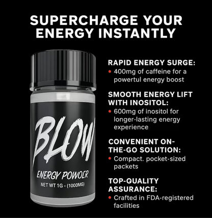Blow Energy Powder - 1g Container - 30 Pack (400mg Caffeine Per Vial)